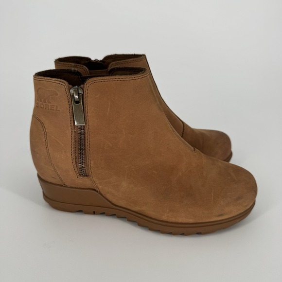 Sorel Women's Evie ll Brown‎ Leather Ankle Boots Shoes Waterproof Tan Size 7 - Picture 1 of 9